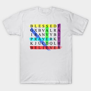 Blessed, Saved, Believer - Colorful Crossword Puzzle T-Shirt